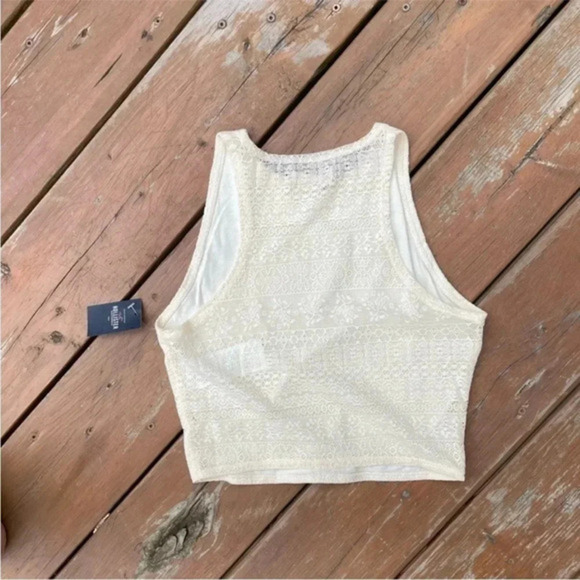 New Hollister Y2K Creme Lace Semi Sheer Crop Top - Picture 6 of 7